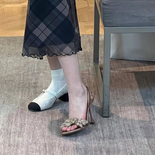 Sandalias de Tacón Alto con Tira al Tobillo y Flores - Verano