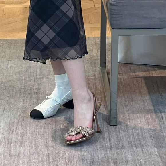 Sandalias de Tacón Alto con Tira al Tobillo y Flores - Verano
