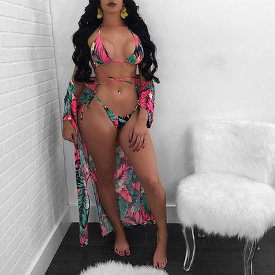 Bikini de Tres Piezas Estampado con Capa - Image 11