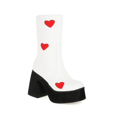 Botines para Mujer con Tacón Alto Grueso y Plataforma - Patrón Leche - Image 5
