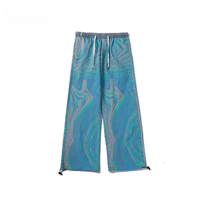 Pantalones Vaqueros Tie-Dye Lavados Hombre Marca Americana Corte Recto Casual con Cordón - Image 9