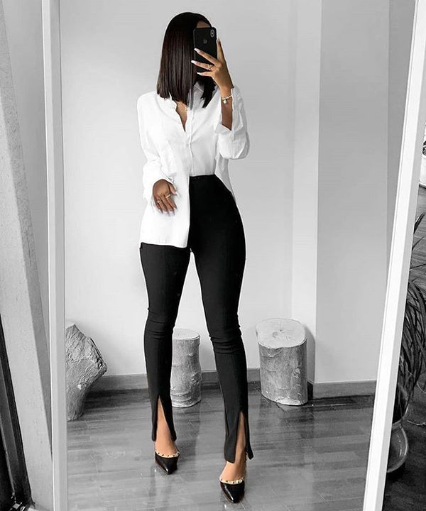 Pantalones Slim Micro Abiertos con Cierre Frontal