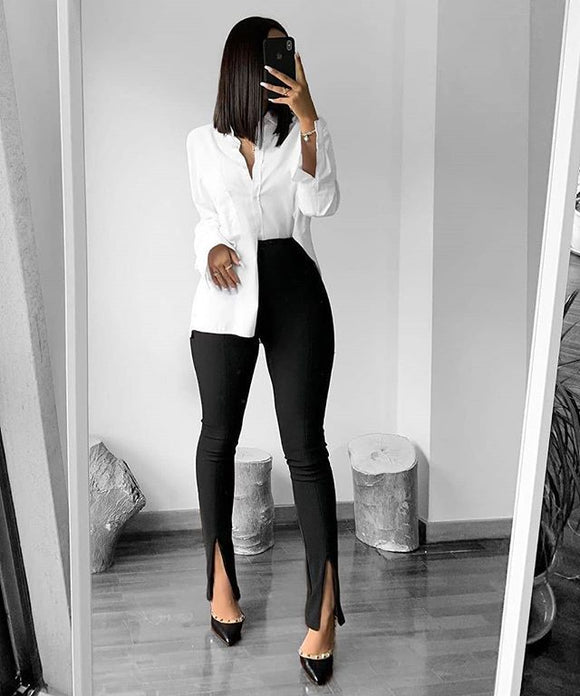 Pantalones Slim Micro Abiertos con Cierre Frontal