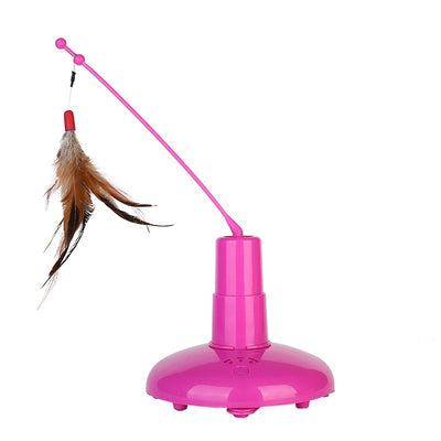 Pink automatic cat toy with a rotating pole and a brown feather attachment, measuring 15cm high. - Image 5