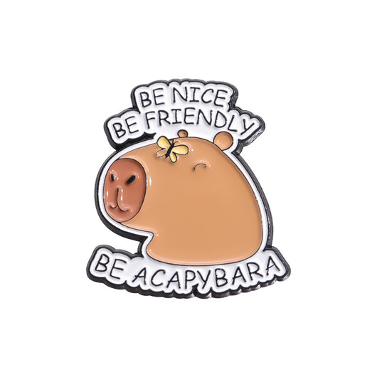 Cute capybara enamel brooch wearing a pink donut with sprinkles and "DONUT WORRY BE CAPPY" text. - Image 25