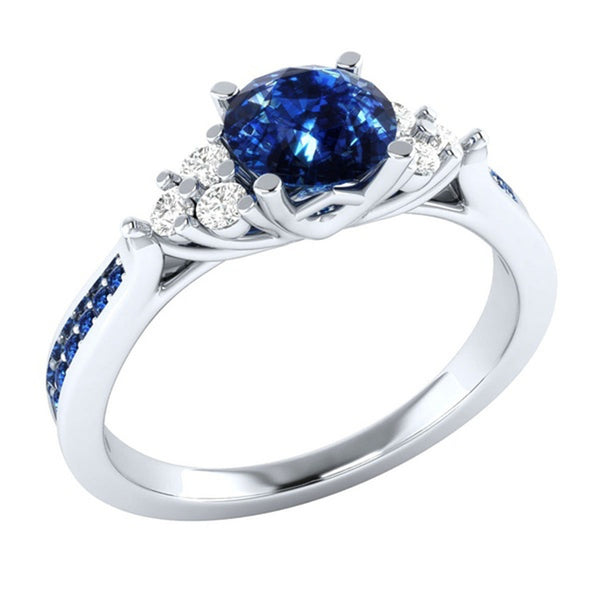Anillo de Compromiso Zafiro Incrustado en Plata 925 - Diseño Princesa Europeo