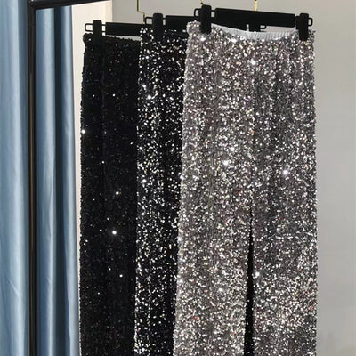 Pantalón Ancho Recto con Lentejuelas Alargado para Mujer
