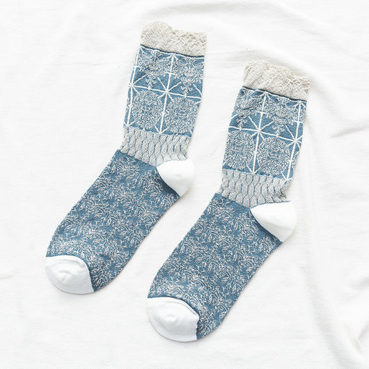 Calcetines Étnicos Retro con Estampado Floral para Mujer - Image 9