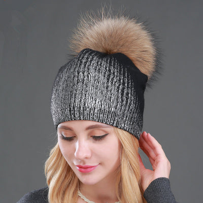 Gorro Tejido de Lana Cálido para Mujer - Dorado y Plateado - Image 4