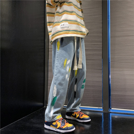 Jeans de Calle Trenzados con Tinta Salpicada para Hombre - Image 2