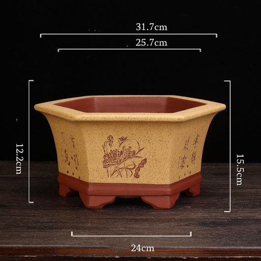 Maceta Hexagonal de Barro Yixing Púrpura Grande para Bonsái y Plantas de Sala - Image 9