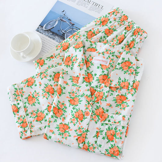 Pijama Estilo Pastoral Japonés para Mujer - Algodón Gasa Manga Larga
