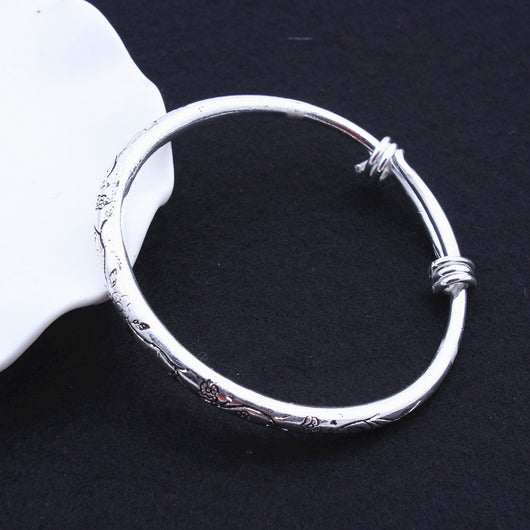 Pulsera de Plata Tibetana Maciza Tallada a Mano - Image 4