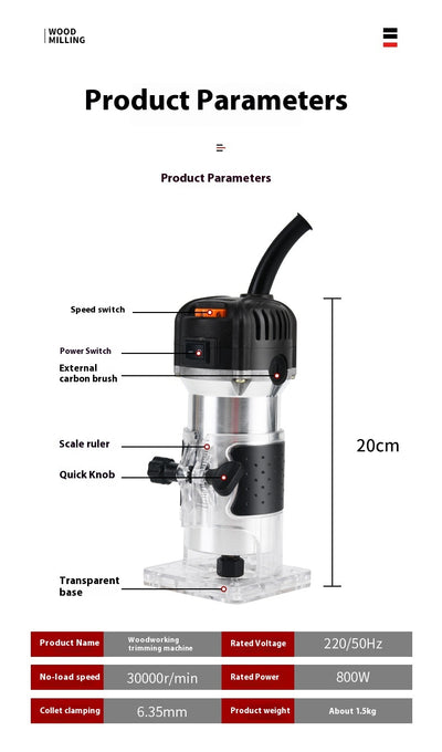 Fresadora Eléctrica Profesional de 6 Velocidades para Carpintería - Image 21