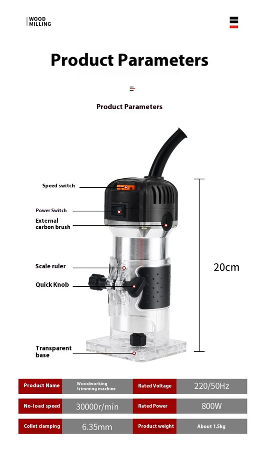 Fresadora Eléctrica Profesional de 6 Velocidades para Carpintería - Image 21