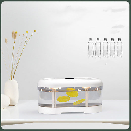 Dark green and clear oval USB humidifier with two mist outlets, shown next to its white product box. - Image 9