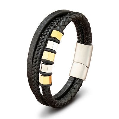 Pulsera de Cuero Trenzado Multicapa para Hombre con Acero Inoxidable - Image 13