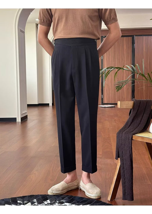 Pantalones Casuales Retro de Cintura Alta Corte Recto para Hombre - Image 14