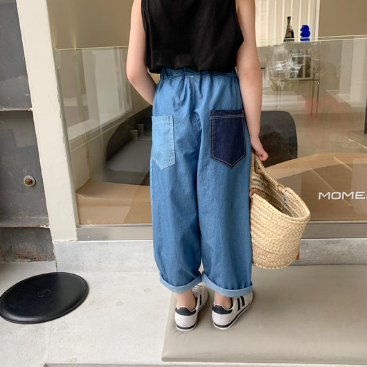Pantalón Denim Cropped Unisex con Detalles de Costura Trendy - Image 9