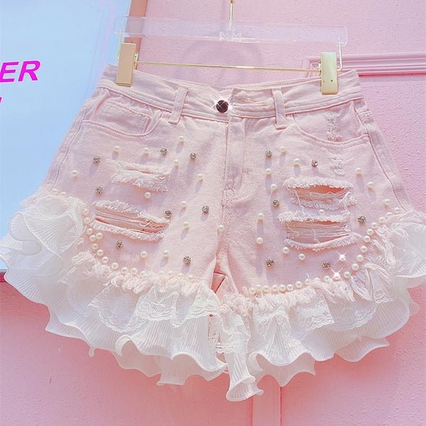 Shorts Anchos de Gasa con Encaje y Detalles Rotos - Image 5