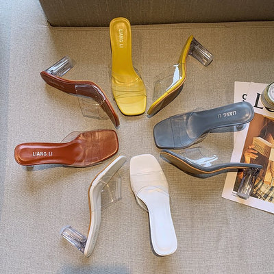 Sandalias Transparentes Punta Pez con Tacón Grueso Alto para Mujer