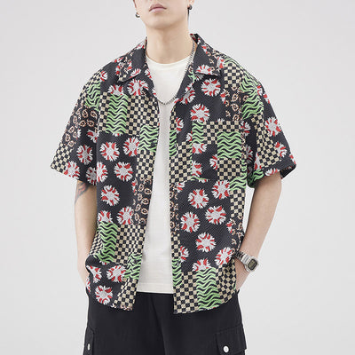 Camisa Hawaiana Retro Seersucker de Manga Corta para Hombre