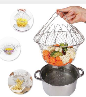 Cesta Multiuso Plegable de Acero Inoxidable para Freír y Cocinar