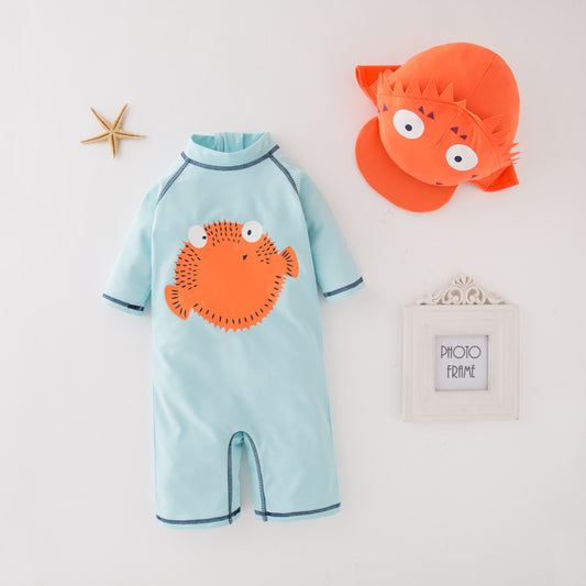 Traje de Baño Infantil Pez Globo con Protección Solar y Gorro - Conjunto 2 Piezas