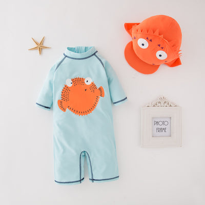 Traje de Baño Infantil Pez Globo con Protección Solar y Gorro - Conjunto 2 Piezas
