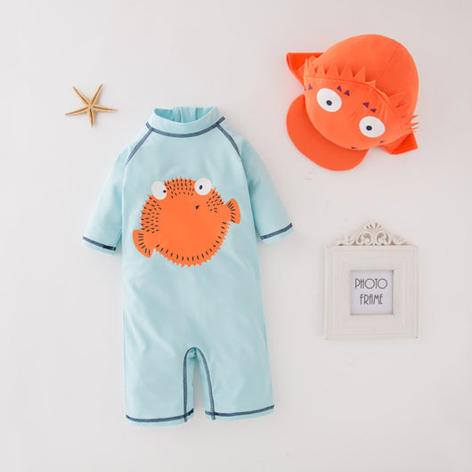 Traje de Baño Infantil Pez Globo con Protección Solar y Gorro - Conjunto 2 Piezas