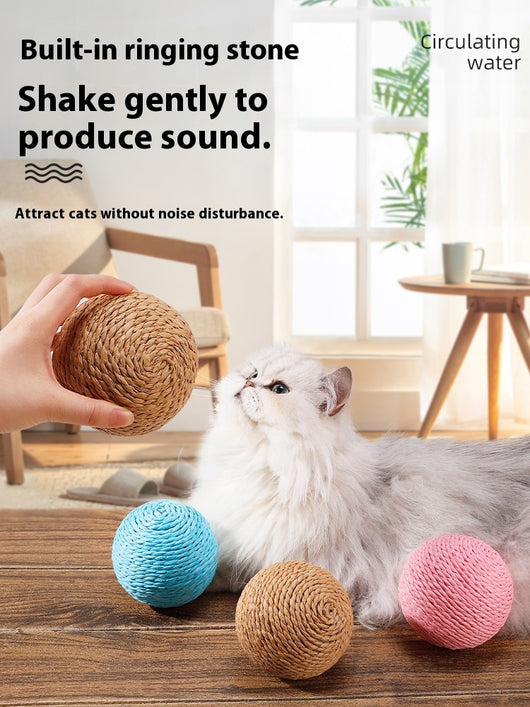 Oversized sisal ball cat toy in natural primary color, displayed on a light beige pedestal. - Image 11