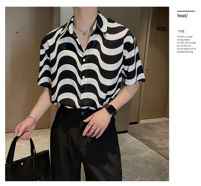 Camisa Holgada Retro para Hombre Manga Corta - Image 11