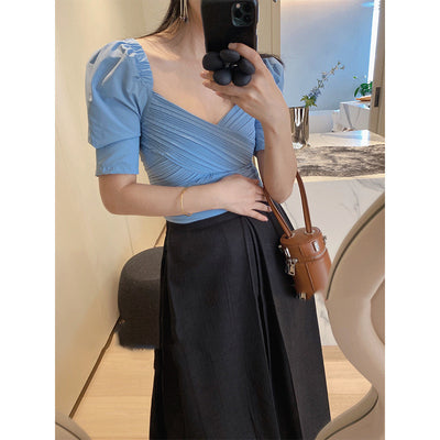 Blusa Escote Descubierto Estilo Francés Colores Lisos
