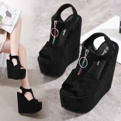 Sandalias Cuña Plataforma con Cierre de Cremallera para Mujer