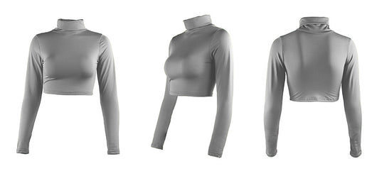 Crop Top Manga Larga Cuello Alto - Image 36