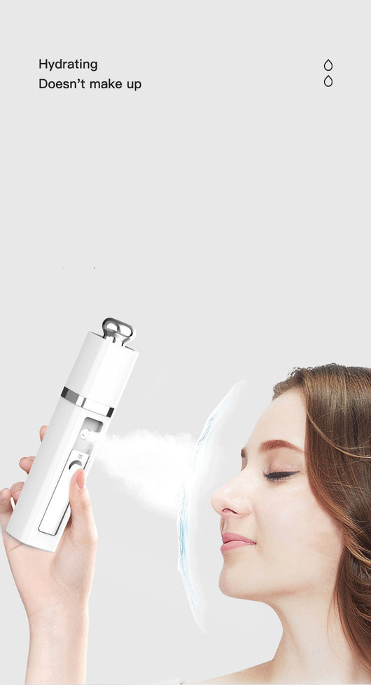 Pink USB Power Bank Nano Spray Moisturizer with silver accents, featuring a power button and sleek design. - Image 8