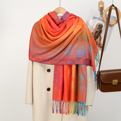 Rebozo Étnico Degradado con Bordado Colorido y Borlas de Cachemira - Image 17