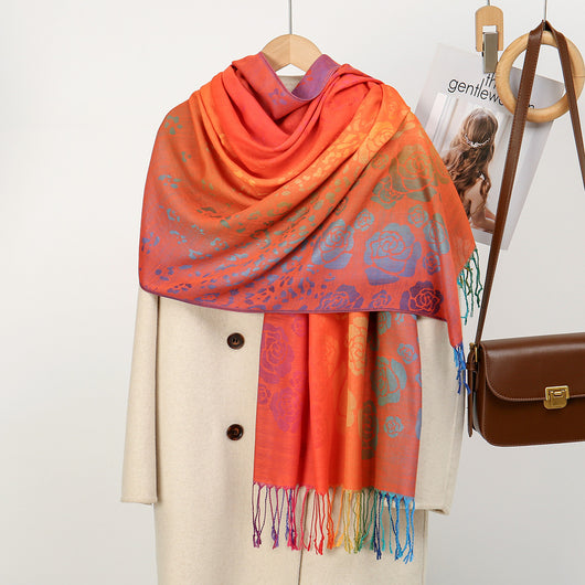 Rebozo Étnico Degradado con Bordado Colorido y Borlas de Cachemira - Image 17