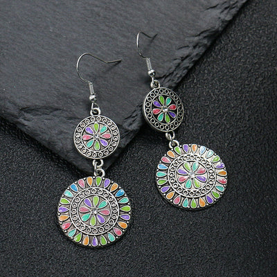 Aretes de Aleación Floral Redondos con Cristales Brillantes - Image 4