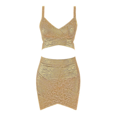 Traje Falda Corta con Hombros Inclinados y Efecto Bronceado - Image 12
