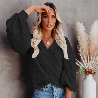 Blusa Suelta con Cuello en V y Mangas Farol - Image 2