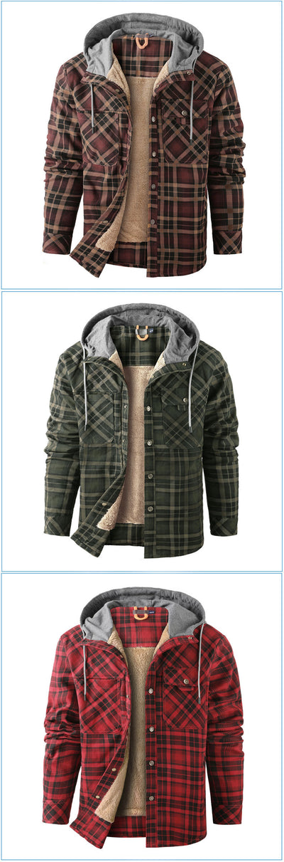 Chaqueta Acolchada Térmica a Cuadros con Capucha y Forro Polar para Hombre - Image 21