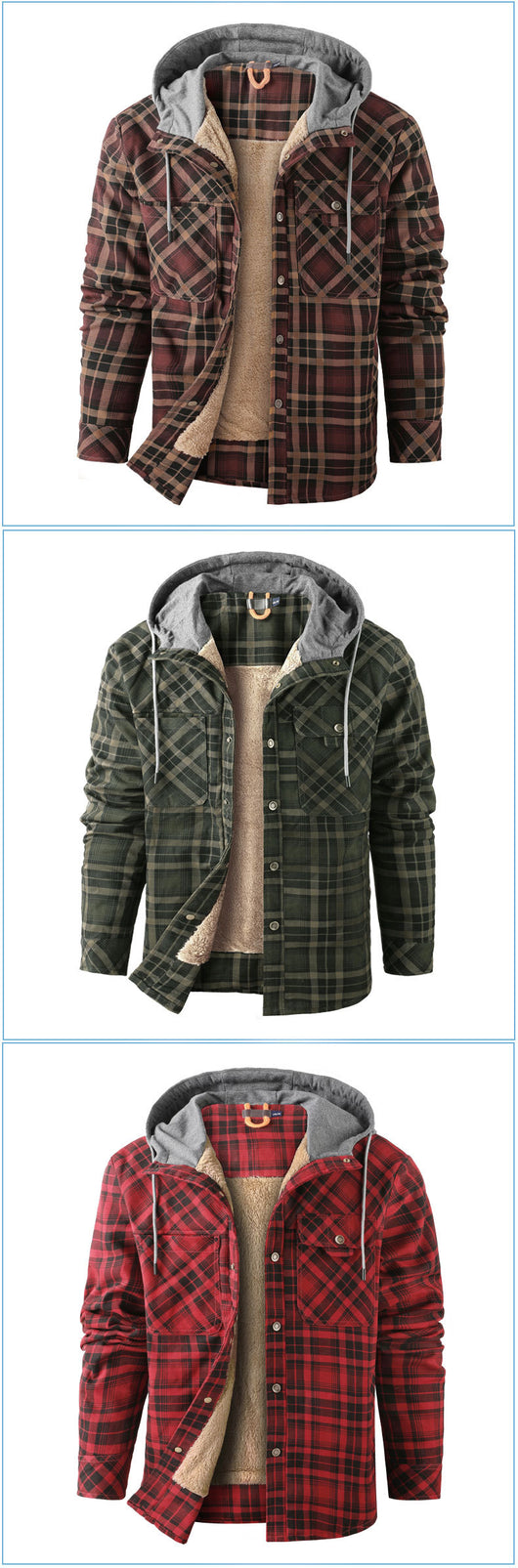 Chaqueta Acolchada Térmica a Cuadros con Capucha y Forro Polar para Hombre - Image 21