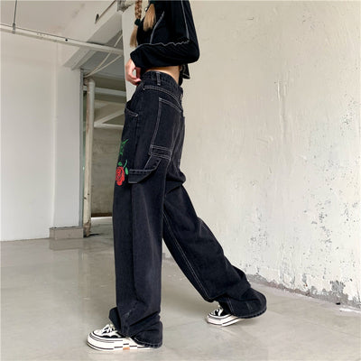 Jeans Rectos Vintage Rose Letters con Lavado Street Wash - Image 16