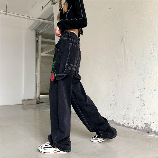 Jeans Rectos Vintage Rose Letters con Lavado Street Wash - Image 16