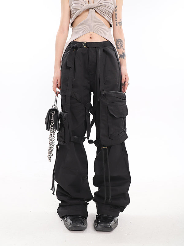 Pantalones Casuales de Cintura Alta con Bolsillos Funcionales y Pierna Ancha - Image 3