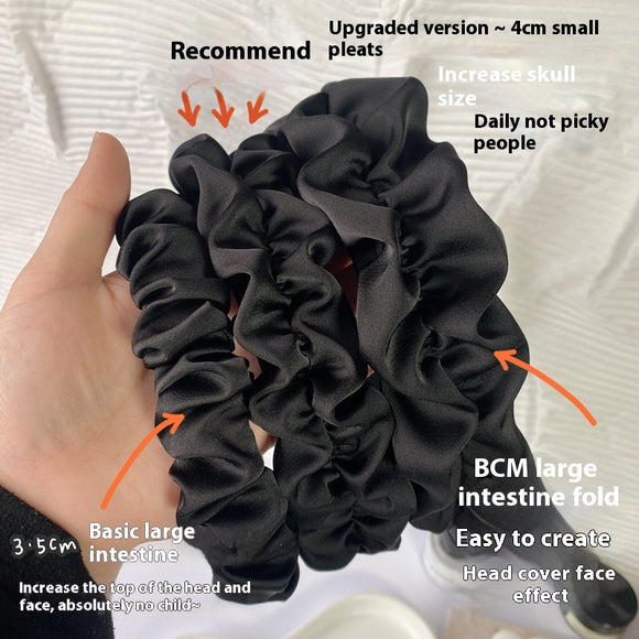 Diadema Plisada de Satén Premium Negro Ancho