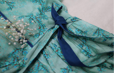 Vestido de Lino y Algodón Floral Estilo Verano con Cinturón Contraste - Image 14