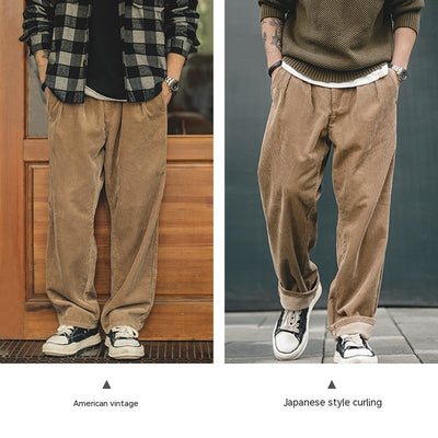 Pantalones Corduroy Khaki Retro Holgados de Cintura Media - Image 3