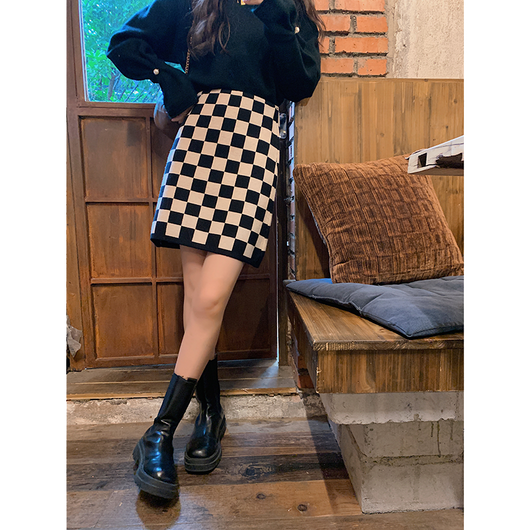 Falda Tejida Cintura Alta Ajustada Línea A para Primavera y Otoño - Image 12